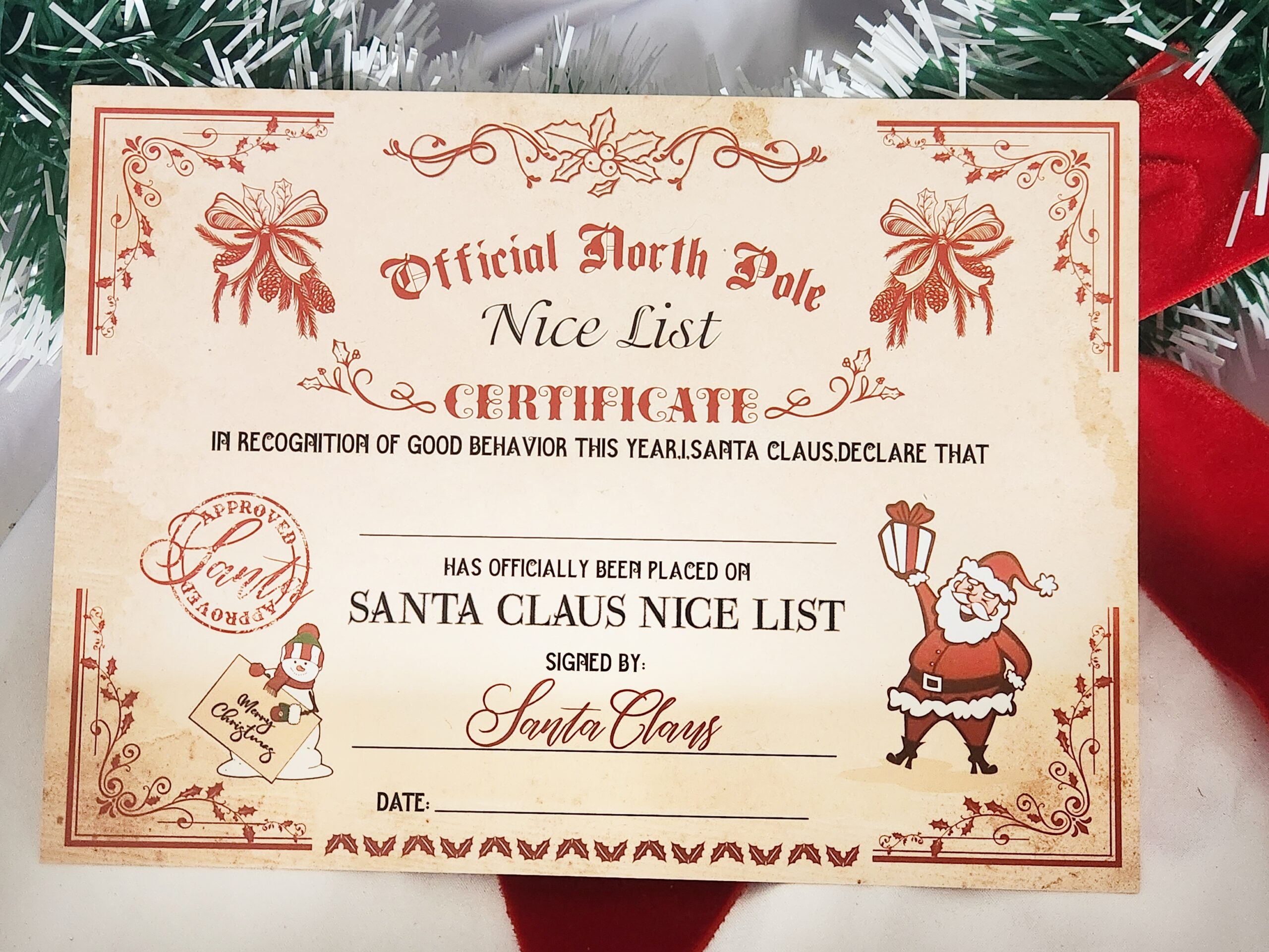 Santa Nice List Certificate Santa Nice List Certificate